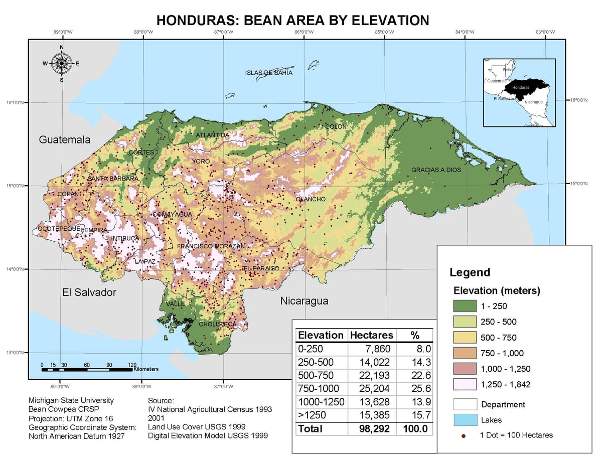 karta över Honduras höjd