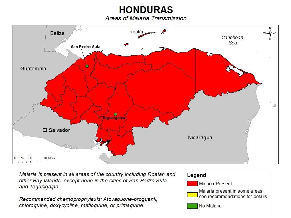 karta över Honduras malaria