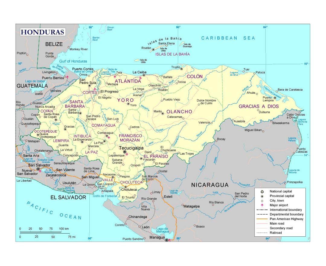 Honduras floder karta