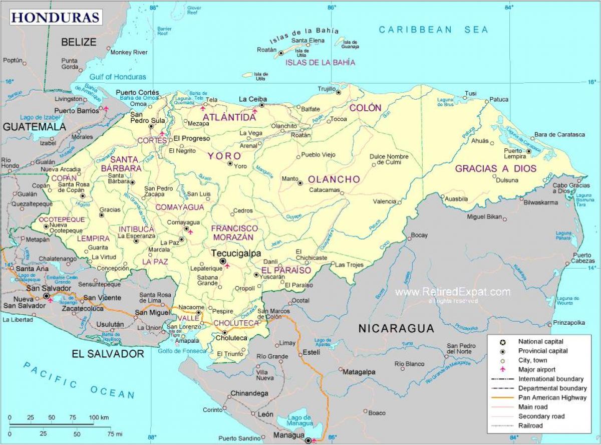 karta över politisk karta i Honduras
