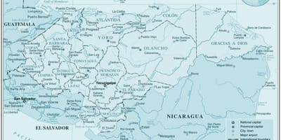 Karta över fysiska karta över Honduras