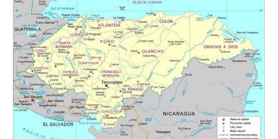 Honduras karta med städer